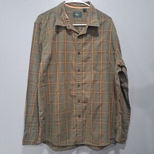 GH Bass Mens XL Plaid Button Down Shirt Olive Green Tan Long Sleeve Cotton Blend